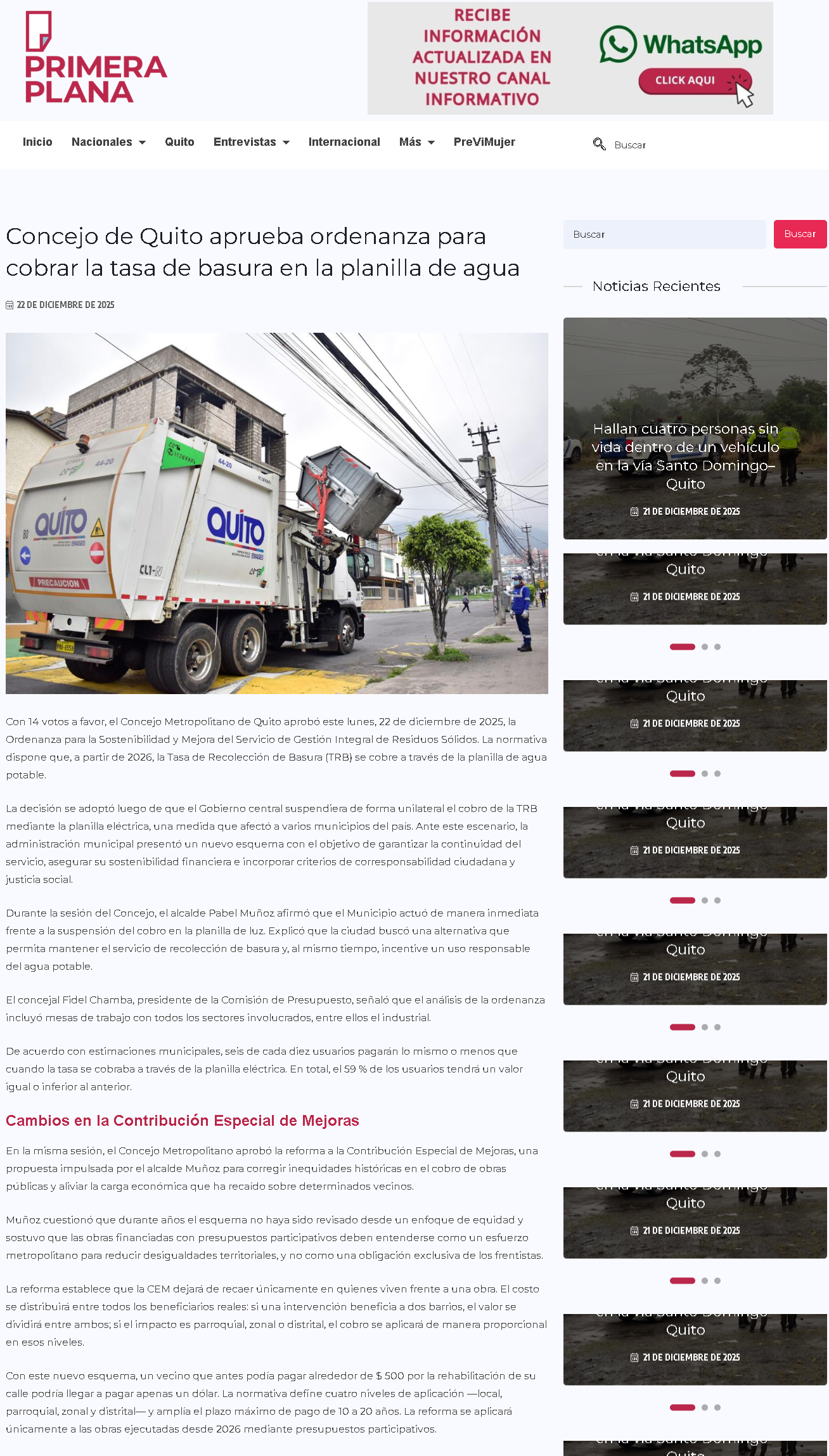 Concejo de Quito aprueba ordenanza para cobrar la tasa de basura en la ...
